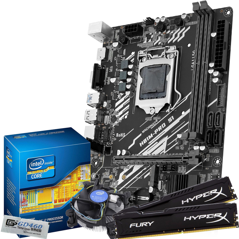 Kit Intel Core I7 4790 3.6Ghz + Placa mãe LGA1150 + Memória RAM 8GB 16GB + Cooler Box Intel kit upgrade H81