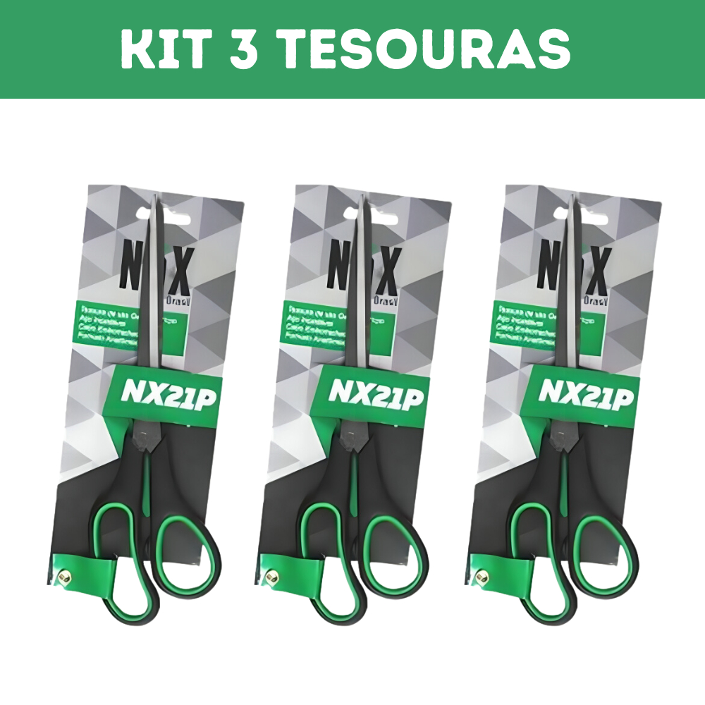 Kit 3 Tesouras Multiuso 21cm Office Ergonômica de NX21P Nox