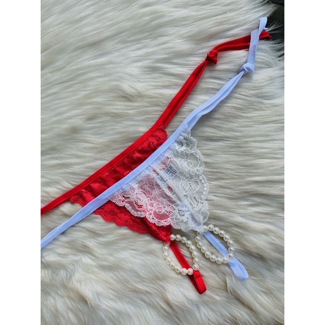 Calcinha Lingerie Fio Dental Em Renda Tailandesa De Amarrar Com Pérolas