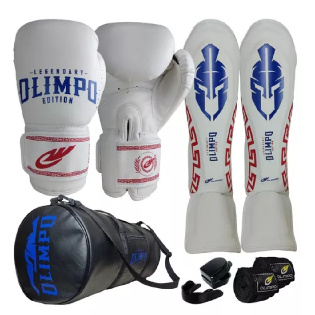 Kit Muay Thai Caneleira Luva Bolsa Bandagem Bucal Case