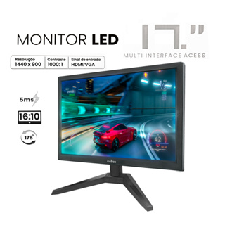 Monitor LED 17 Polegadas 1440x900 Tela 16:10 Contraste 1000:1 HDMI VGA