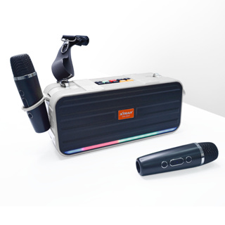 Caixa de som Bluetooth RGB Com 02 Microfones Sem Fio Recarregáveis Potente Portátil Xtrad KM-2001