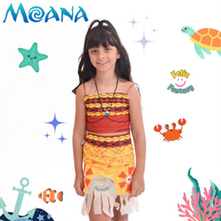 Fantasia Moana Infantil Vestido Festa Disney Roupa + Colar