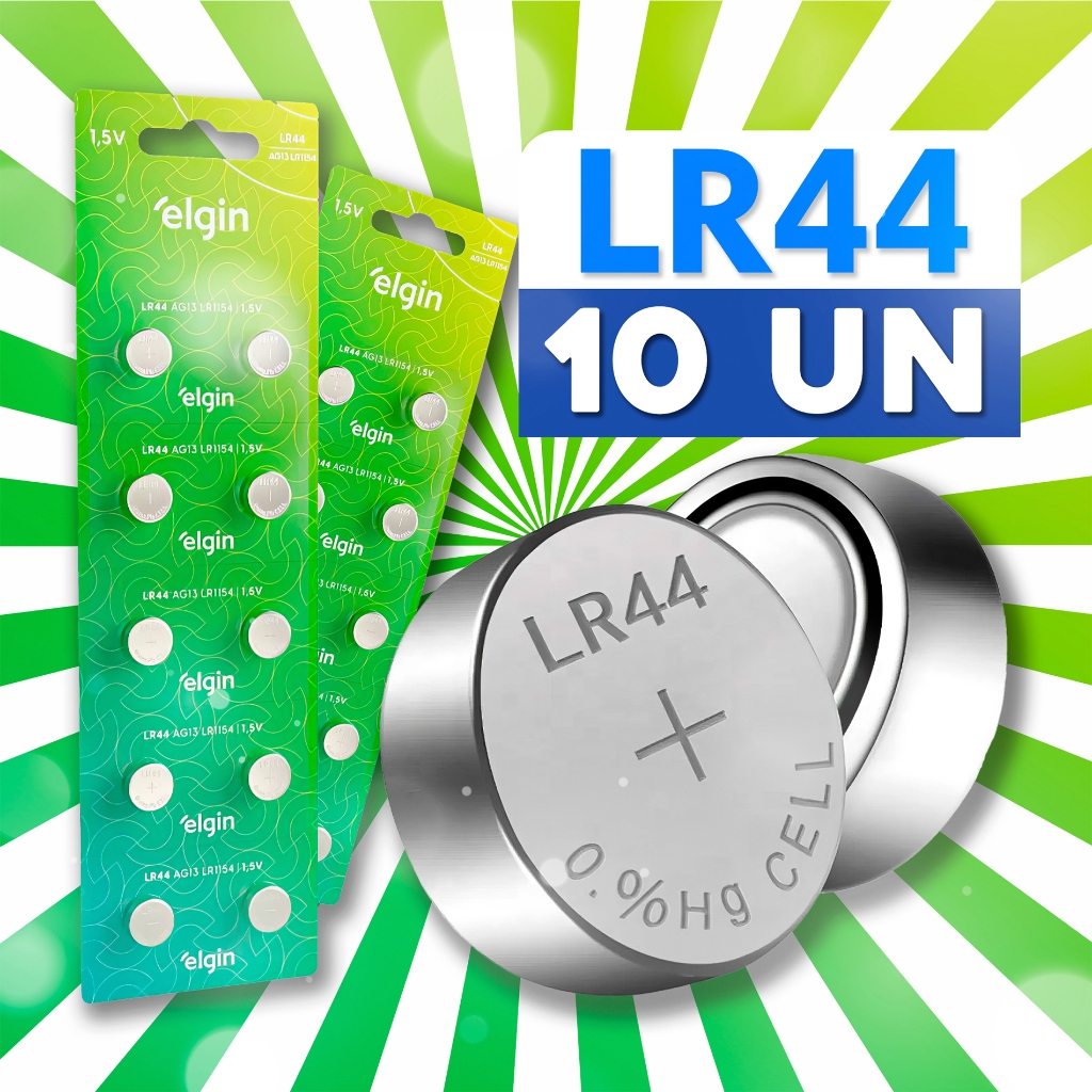 Pilha Botão LR44 Alcalina 10 Un Elgin 1.5v Cartela com 10 Unidades ...