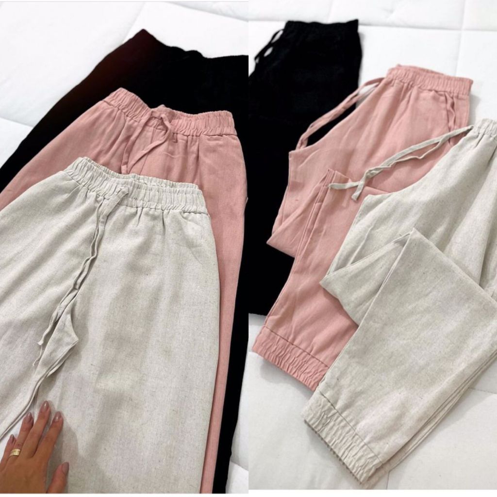 Calça Linho Novas Cores Feminina Algodão Cru Jogger P M G GG