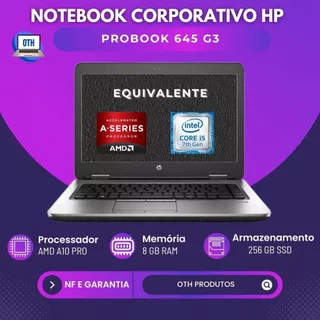 NOTEBOOK HP, PROBOOK 645 G3, Tela 14'', AMD PRO A10, 8GB, SSD-256GB, WIN 10