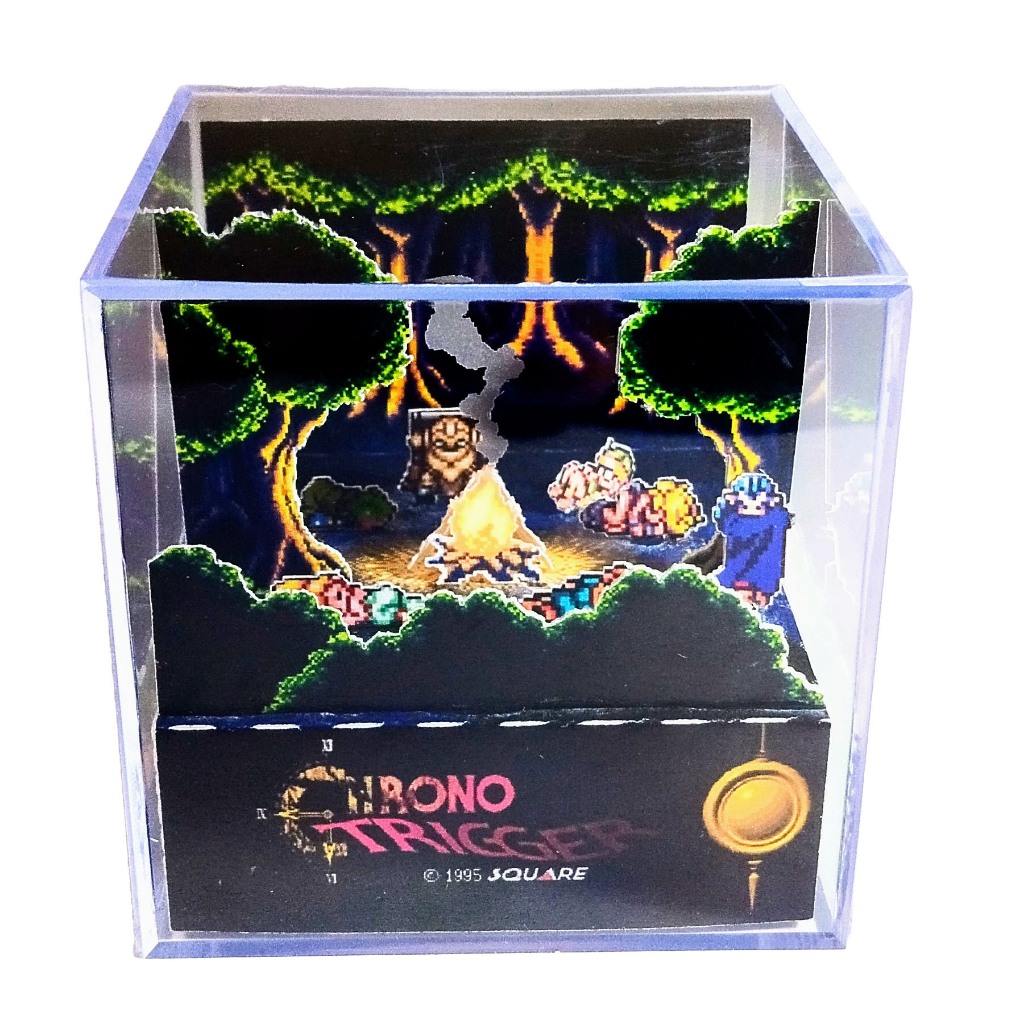 Cubo Diorama Chrono Trigger opção de LED na fogueira