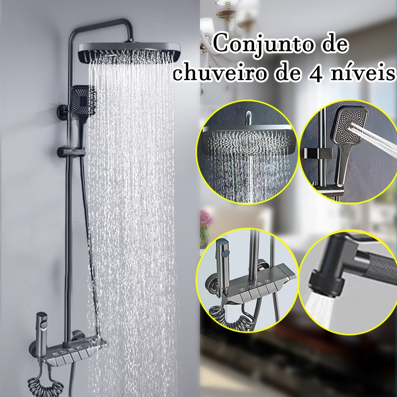 Conjunto de chuveiro 304 em aço inoxidável para banheiro doméstico Chuveiro de reforço com rack de armazenamento