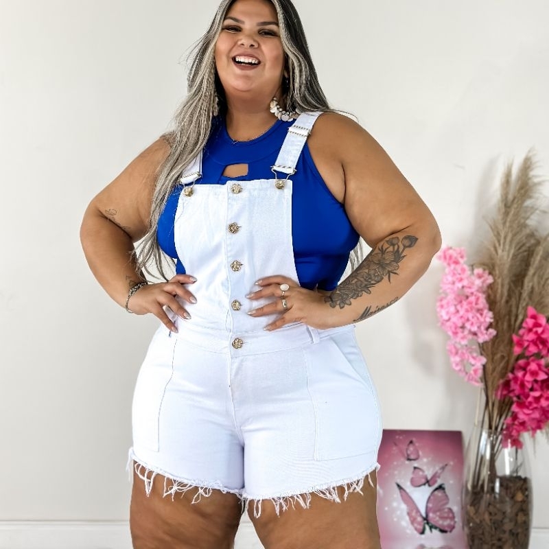 Jardineira branca cheap plus size