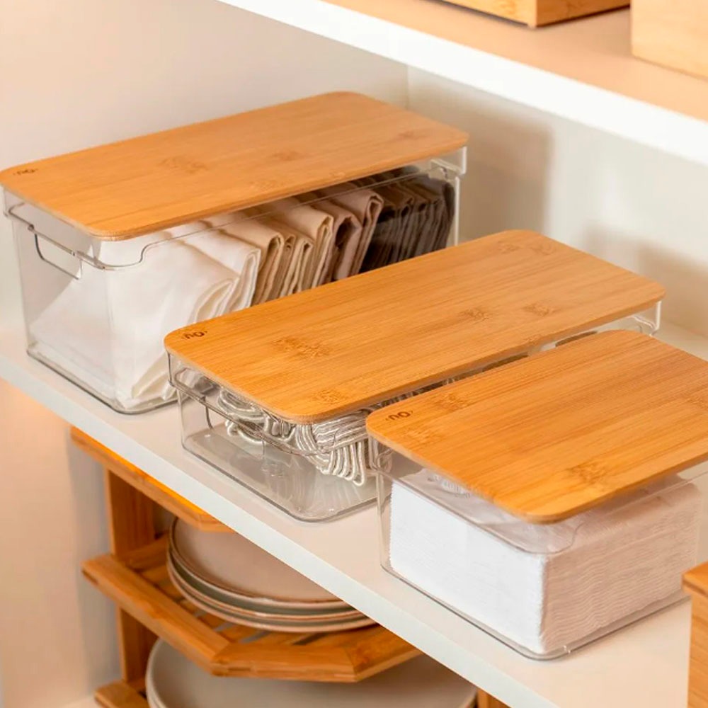 Caixa Organizadora Clear com Tampa de Bambu Organizador Ou Modelos ...