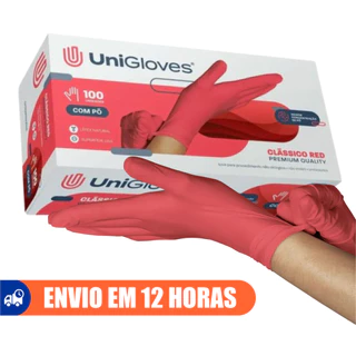 Luva Látex Descartável Vermelha Red Com Pó 100un Unigloves