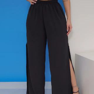 Calça Pantalona Feminina 100% Viscose Premium Fendas Laterais Moda