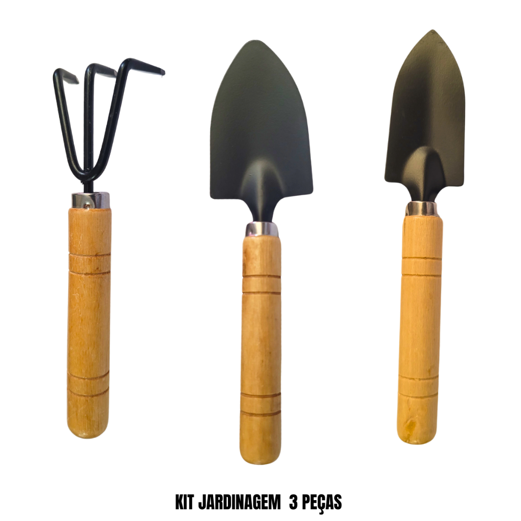 Kit 3 Ferramenta Jardinagem Peças 3 Peças Kit Jardim Pá Rastelo Kit Ferramentas para Jardim e Hortaliças - JOGO COM 3 PEÇAS