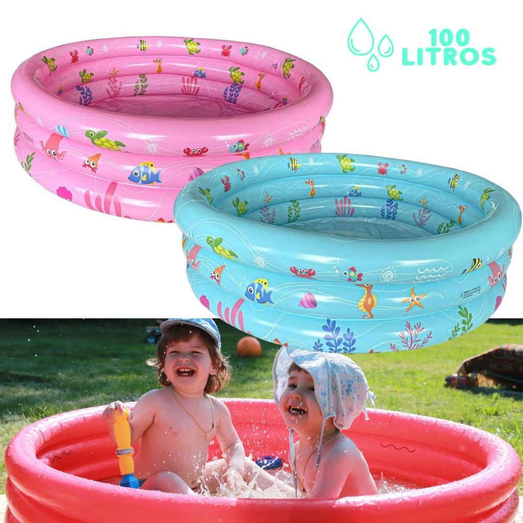 Piscina Infantil Inflável Praia Redonda Bebê e Criança 3 Anéis 100 ...