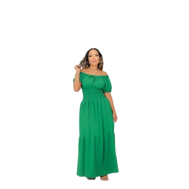 vestido longo femenino ciganinha manga curta com elastex