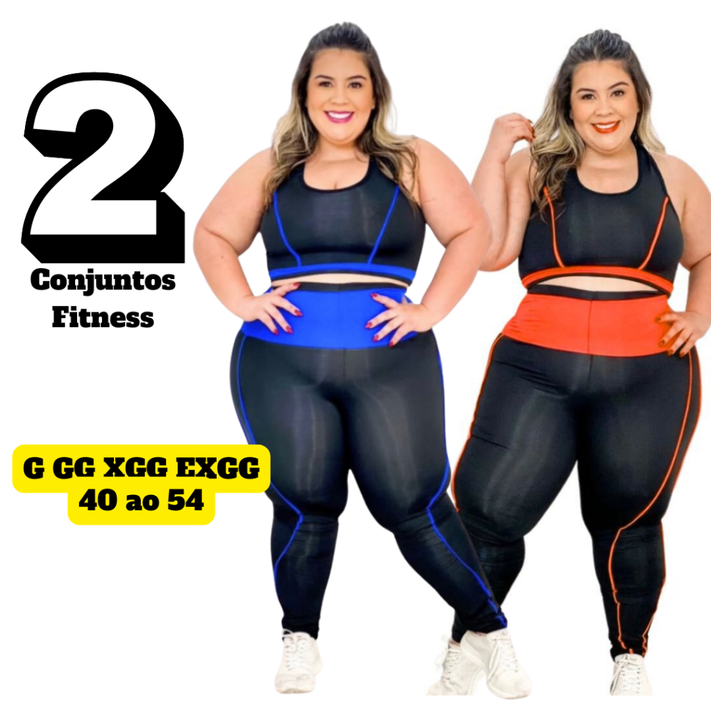 Conjunto Fitness Feminino Plus Size Legging + Top GG e XGG