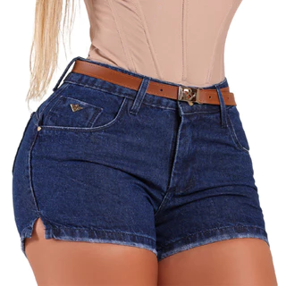 Short Jeans Feminino Luxo Super Premium Cintura Alta Elegante+lycra Acompanha Cinto