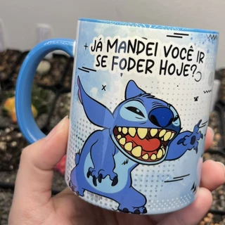 Caneca Xícara Personalizada Divertida Stitch Mal humor - Bom dia