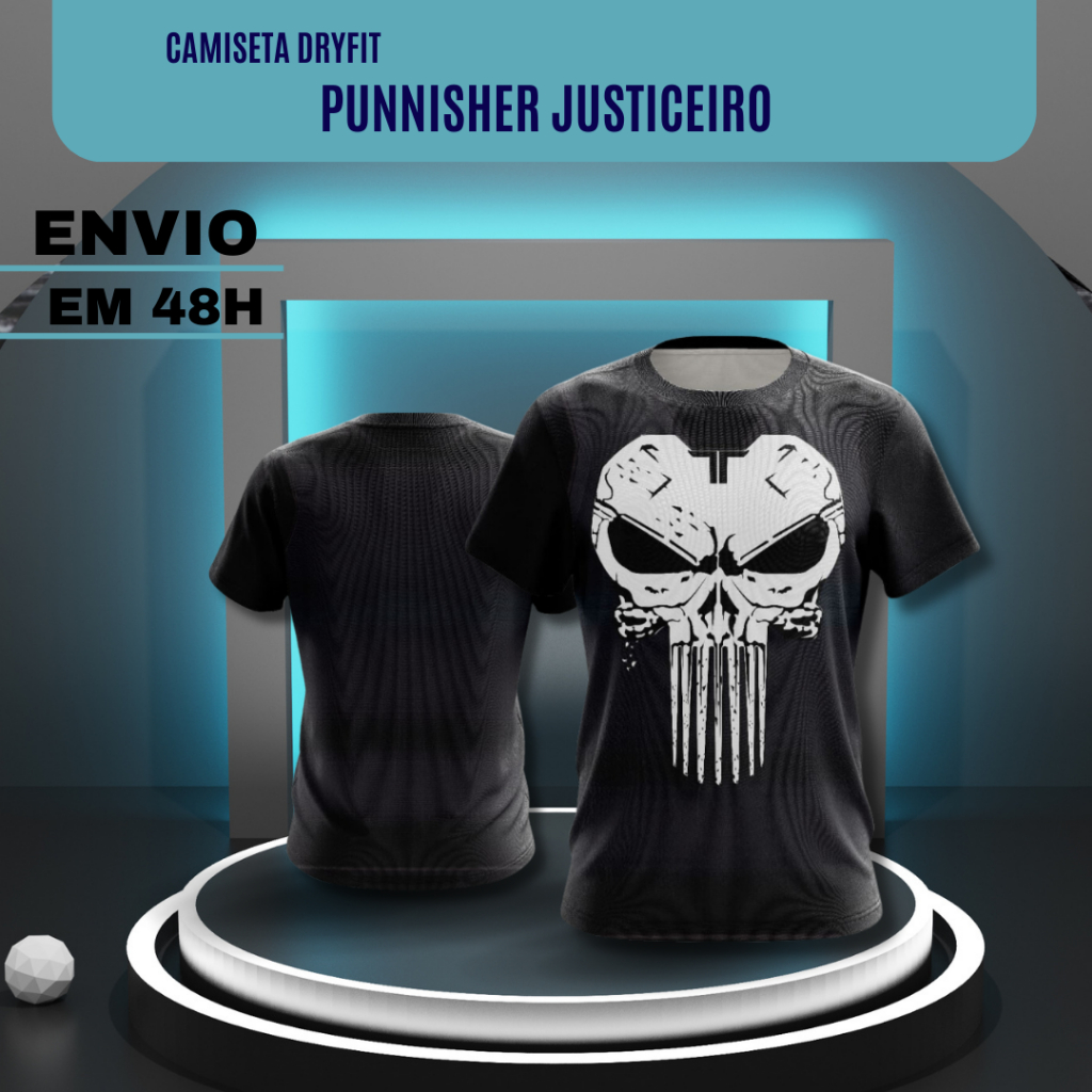 Camiseta Dry Fit Punnisher Justiceiro Geek Nerd Otaku Treino Academia