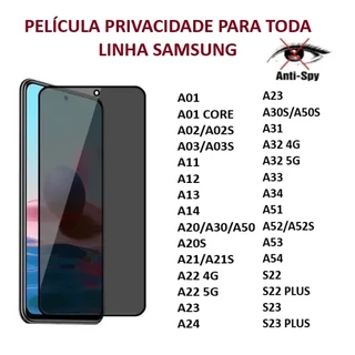 Película 3D Vidro Privacidade Para Sams Galaxy A11 A12 A14 A23 A24 A34 A54 A32 A52 A71 A72 S20FE S21FE