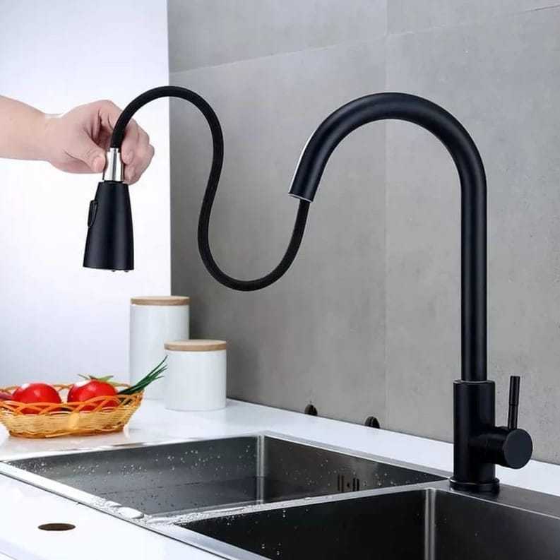 Torneira De Cozinha Gourmet Preta Flex Bancada Premier Metais Cone Dois Jatos Preta