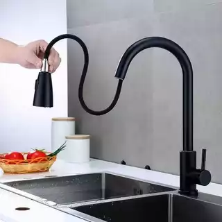 Torneira De Cozinha Gourmet Preta Flex Bancada Premier Metais Cone Dois Jatos Preta