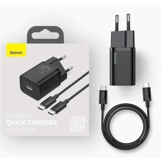 Kit Carregador Turbo Baseus 25W Rapido Android Com Cabo Usb C Preto Super Si