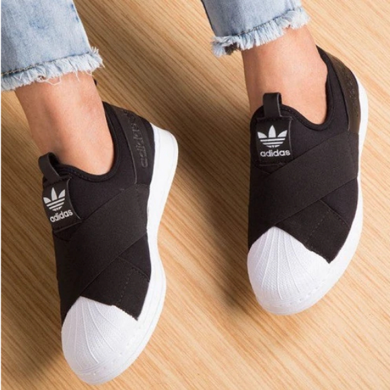 Tênis adidas superstar slip on sale unissex elástico preto