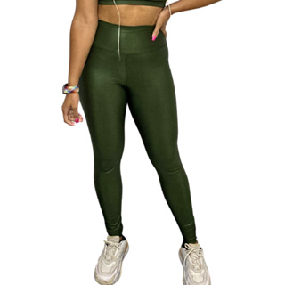 Calça Legging Cirre Cintura Alta Brilho Molhado Em Poliamida