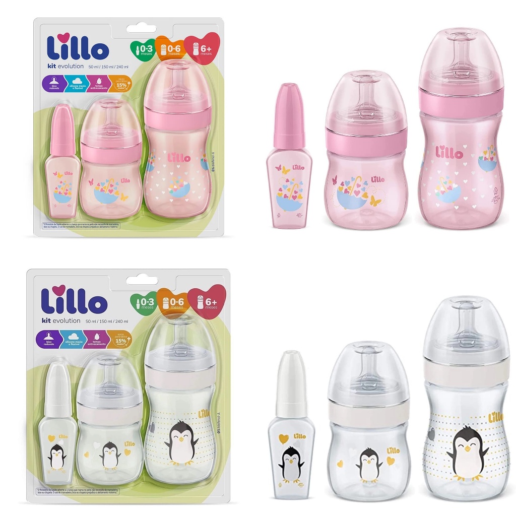 Kit 3 Mamadeiras Lillo Evolution Primeiros Passos de 0 a 1 ano Tampa ...