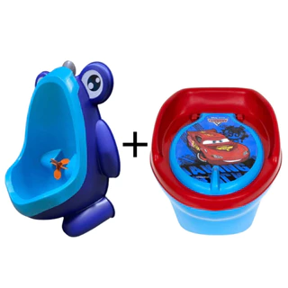 Mictório Infantil Sapinho Azul Com 3 Ventosas + 1 Troninho/Penico StillBaby Carros Vermelho/Azul