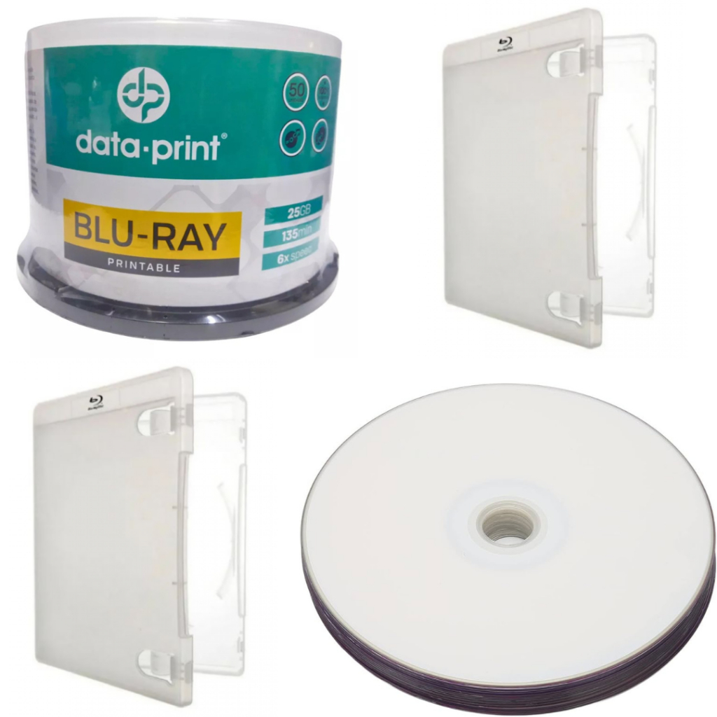 Midia Virgem Bluray Bd-r Printable Impressão 25GB + Case Blu-ray Transparente Colecionador 5 unidades