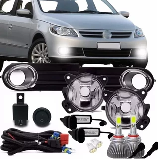 Kit Farol Milha Auxiliar Gol Voyage Saveiro G5 2009 2010 2011 2012 13 + Kit Super Led Hb4 6000k + Pingo De Led