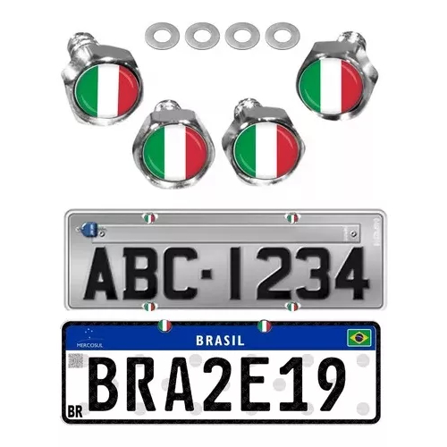 Kit Parafusos Da Placa Metal Cromado Emblema Resinado Italia