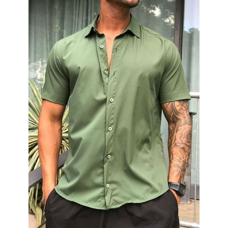 camisa manga curta liso tecido viscolinho importado com elastano