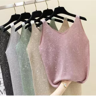 Regata Lanzinha Lurex Brilho Modal Feminina Ano Novo Tendencia Balada Moda Verão Look Piramide