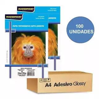 100 Folhas Papel Fotográfico 130g Auto-Adesivo à prova D"àgua A4