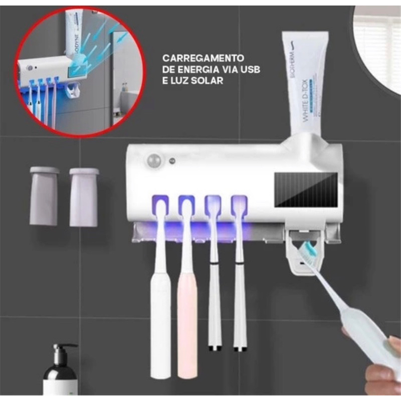 Aplicador Pasta de Dente Suporte Dispenser Escova Automático Com Esterilizador Uv