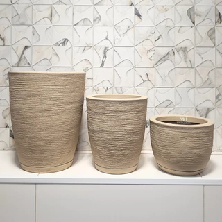 Kit 3 Vasos Planta Bojo Coluna N1 + N2 + Bojo Escovado N1 Luxo Casa Decorativo Sala Polietileno