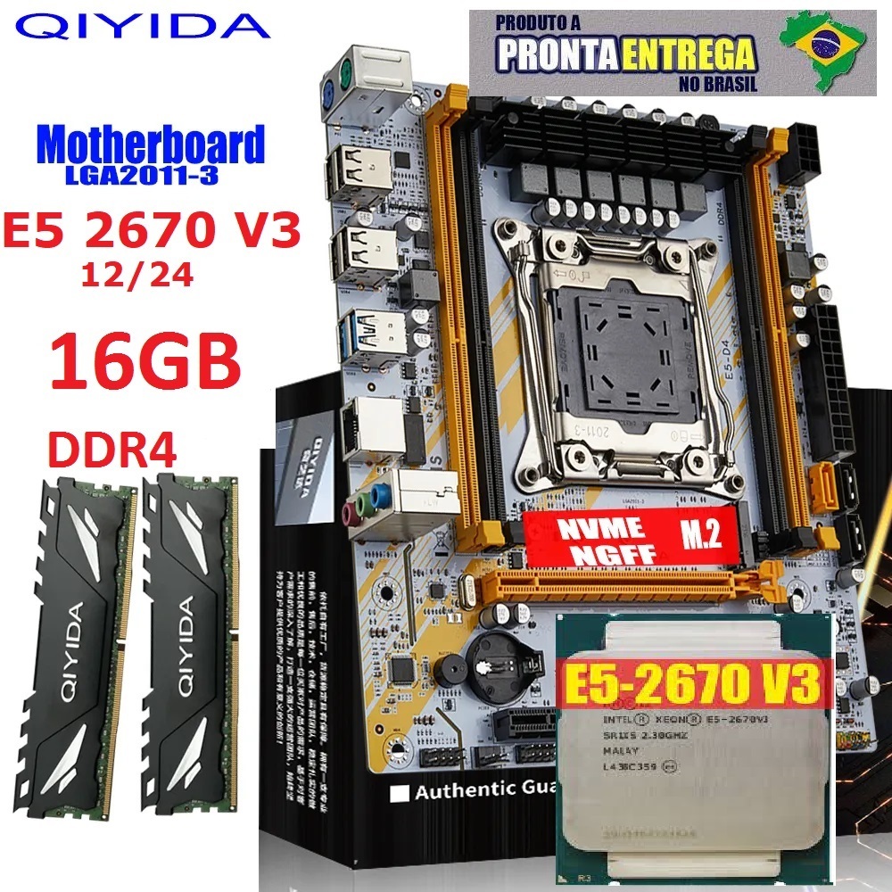 Kit Placa Mãe QIYIDA ED4 X99 + Xeon E5 2670, V3, 12-Core, 30M +16Gb Memoria Ddr4. Pronta Entrega no Brasil