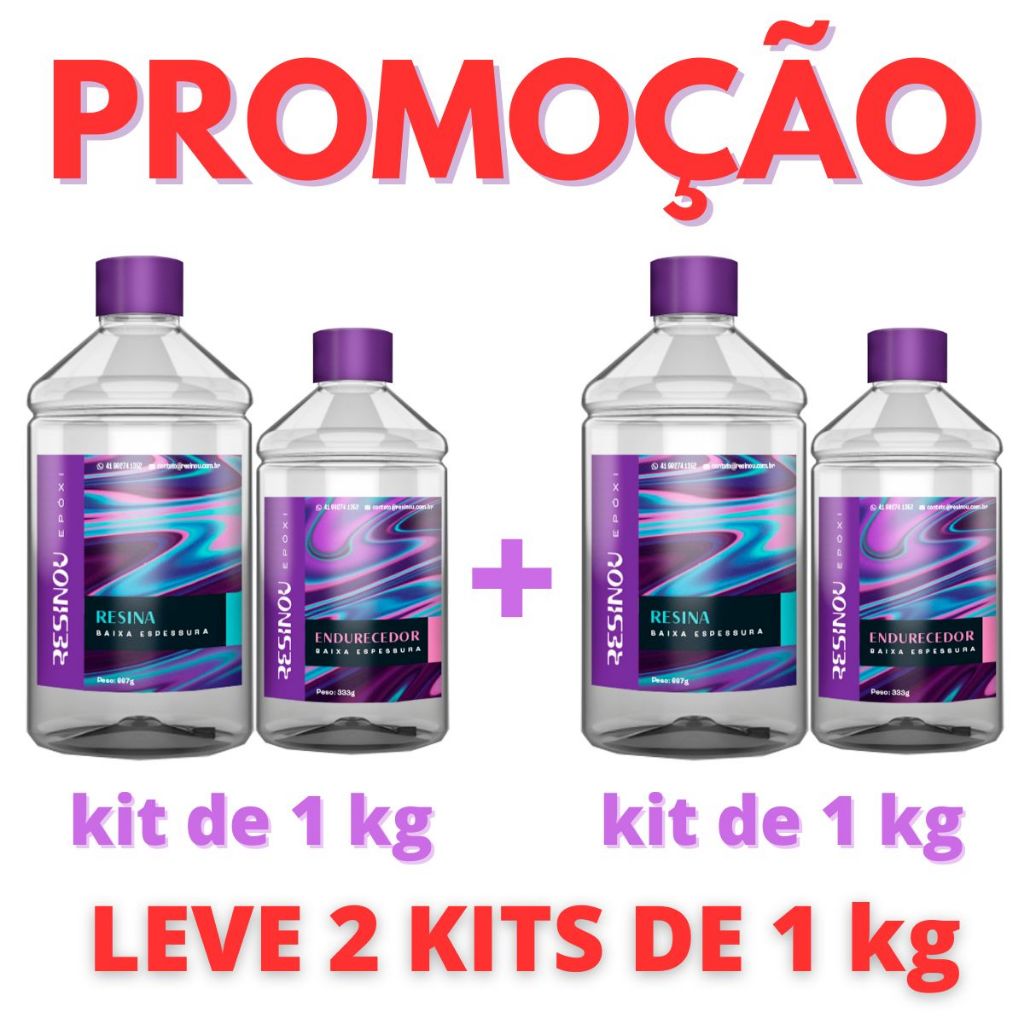 kit Resina Epoxi Liquida + Endurecedor - 2 kits de 1kg PROMOÇÃO - para ...