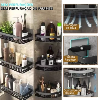 Kit 2 SUPORTE PARA SHAMPOO PARA USO NO BANHEIRO NA PAREDE de alumínio suporte organizador multiuso