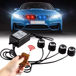 Kit 4 LEDs Olho de Águia 2 Azul+2 Vermelho Strobo Flash Olho de Gato Eagle Eye Controle Remoto à prova d'agua DRL em Oferta na Shopee