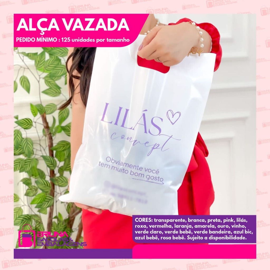 250 UNIDADES - SACOLAS ALÇA VAZADA (BOCA DE PALHAÇO) PERSONALIZADAS