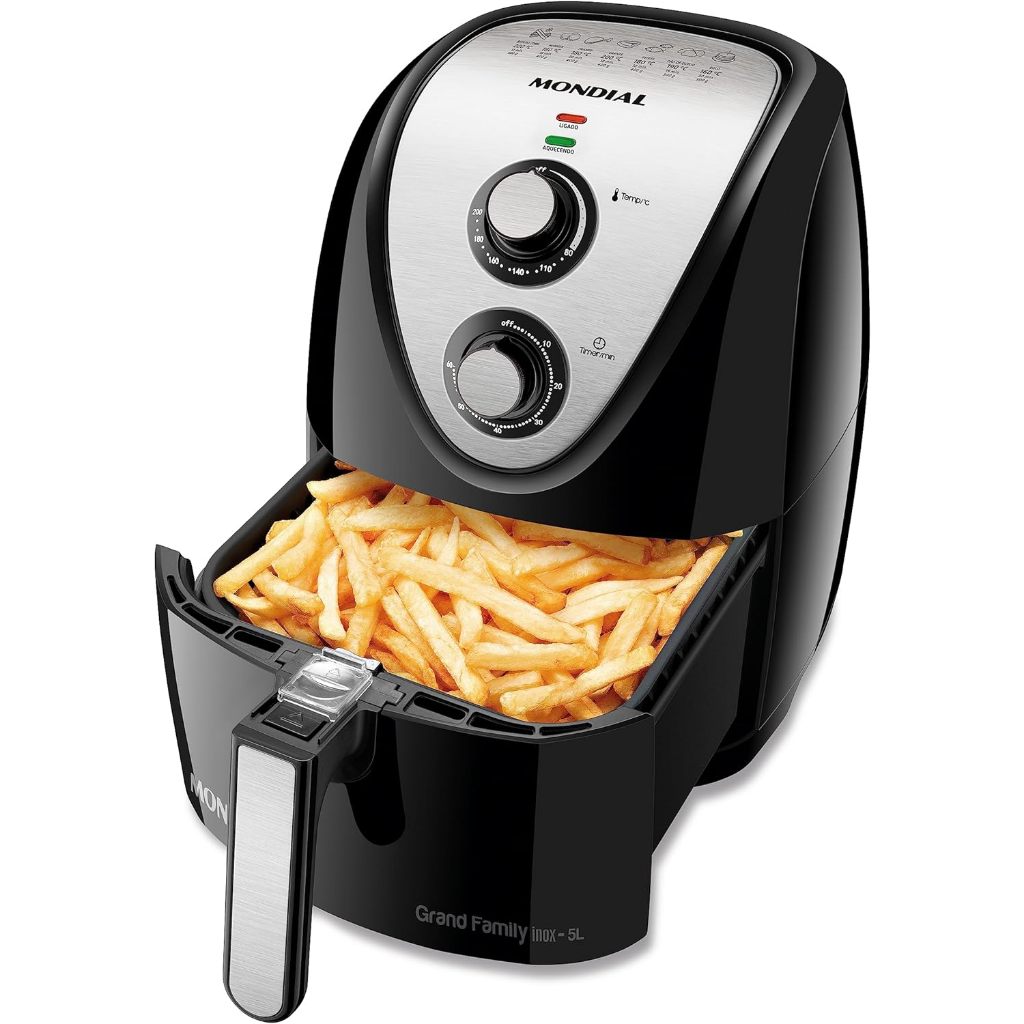 Fritadeira Sem Óleo Air Fryer 5L, Mondial, Preto/Inox, 1900W 110v