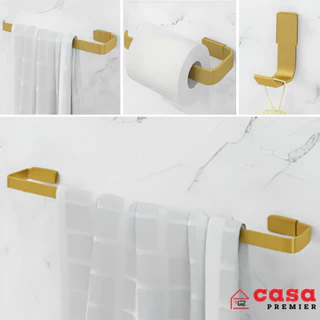 Kit Acessórios Banheiro Conjunto Quadrado 4 Peças Dourado Fosco