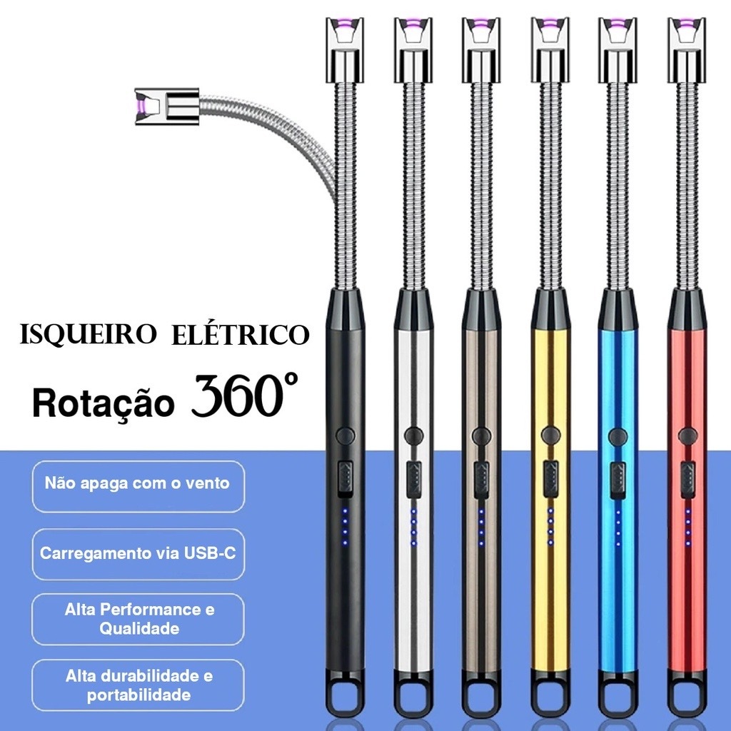 Acendedor Fogão Churrasqueira Isqueiro Eletrônico Recarregável USB Essencial para uso doméstico e externo