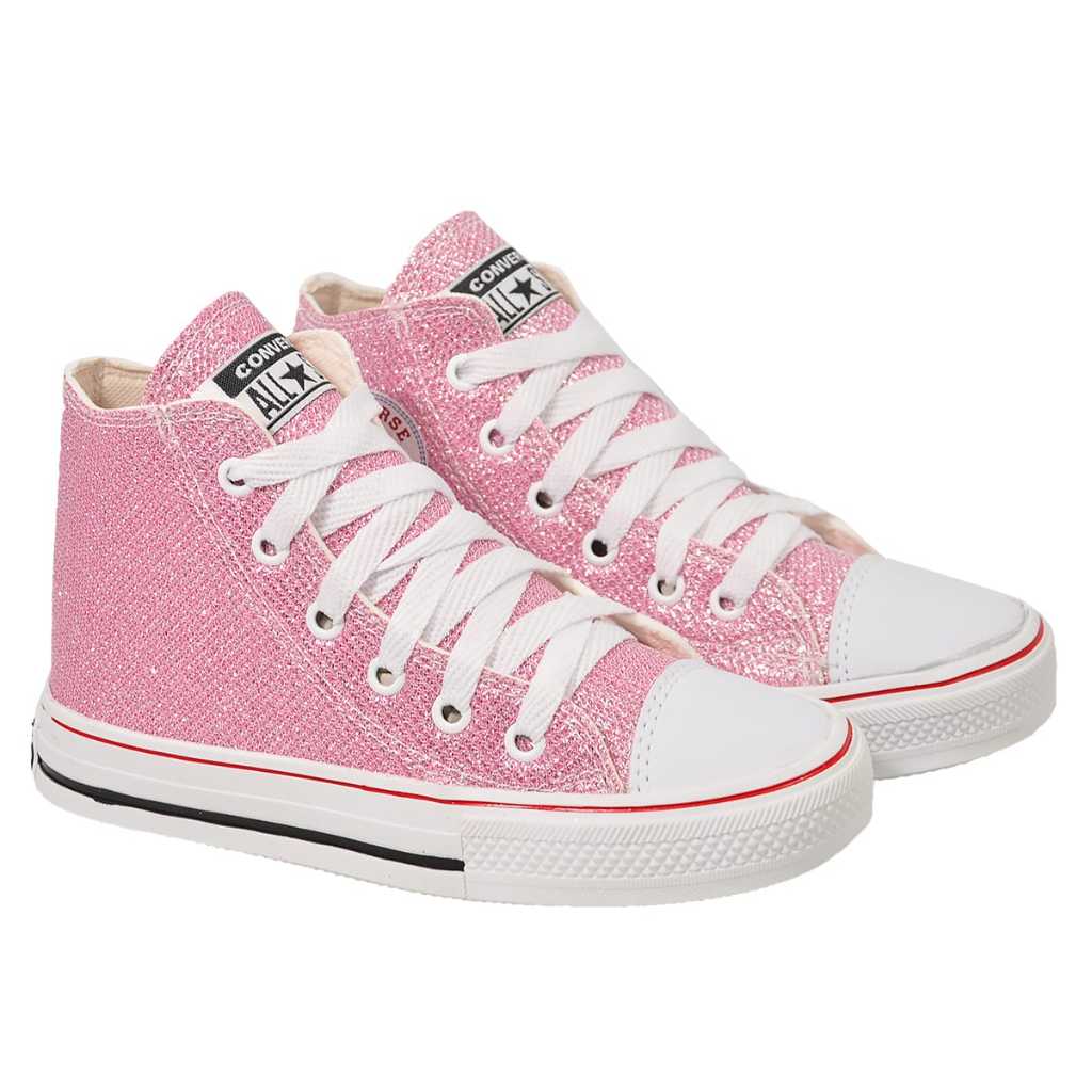 All Star infantil Cano Alto Glitter Rosa Cinza - Unisex-ENVIO IMEDIATO ...