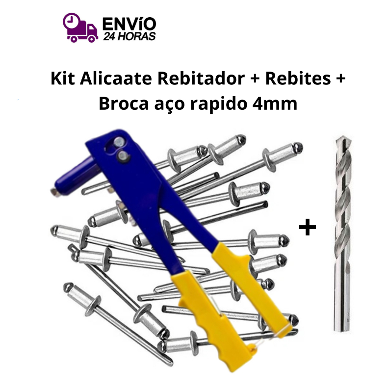 Alicate Rebitador com 4 bicos + Rebites + Broca
