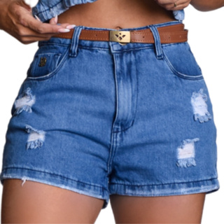 Jeans Wear KIT 2 Shorts Curto Mini Jeans Feminino Cintura Alta Empina  Bumbum com Barra Desfiada Tendência Verão Blogueira